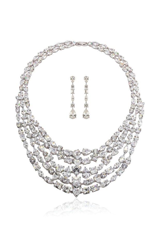 Diamond Cascade Statement Necklace Set