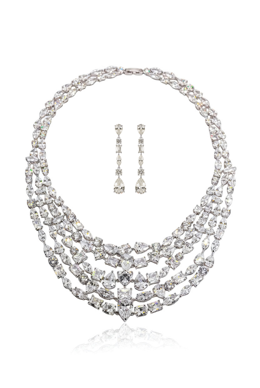 Diamond Cascade Statement Necklace Set