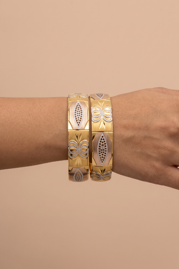 Tri-Tone Heritage Motif Bangle Pair