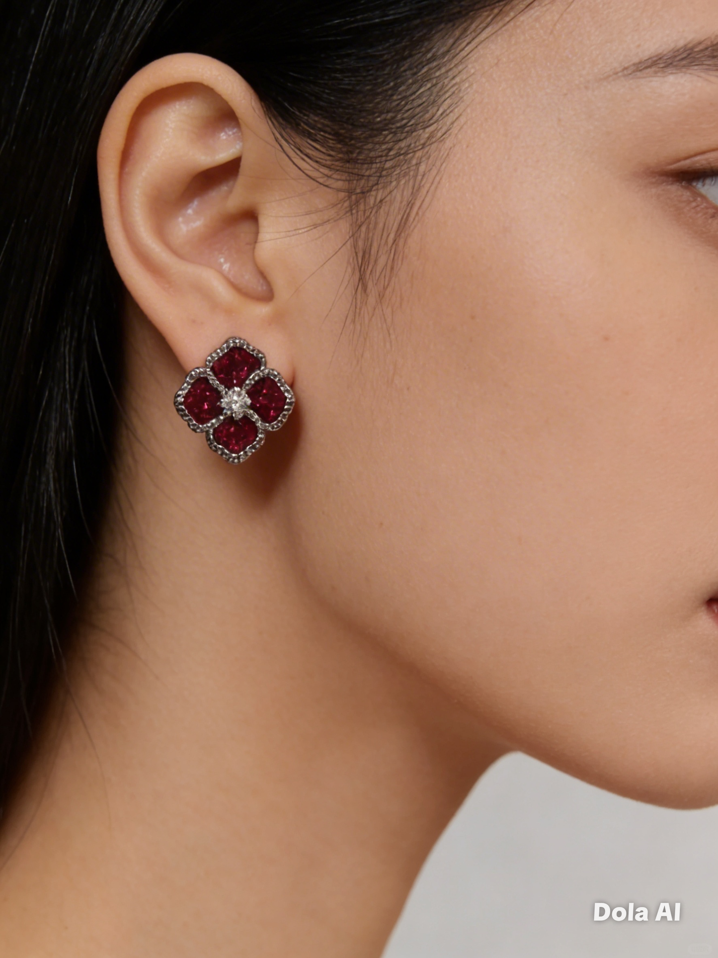 Velvet Ruby Flower Studs