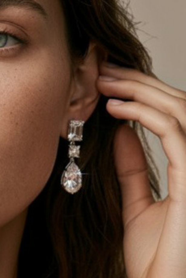 Emerald Cut Trio Drop Earrings