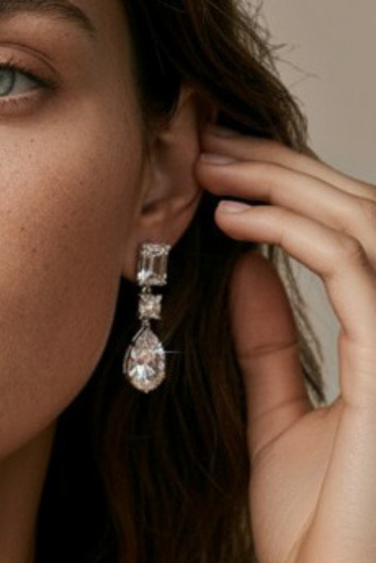Emerald Cut Trio Drop Earrings