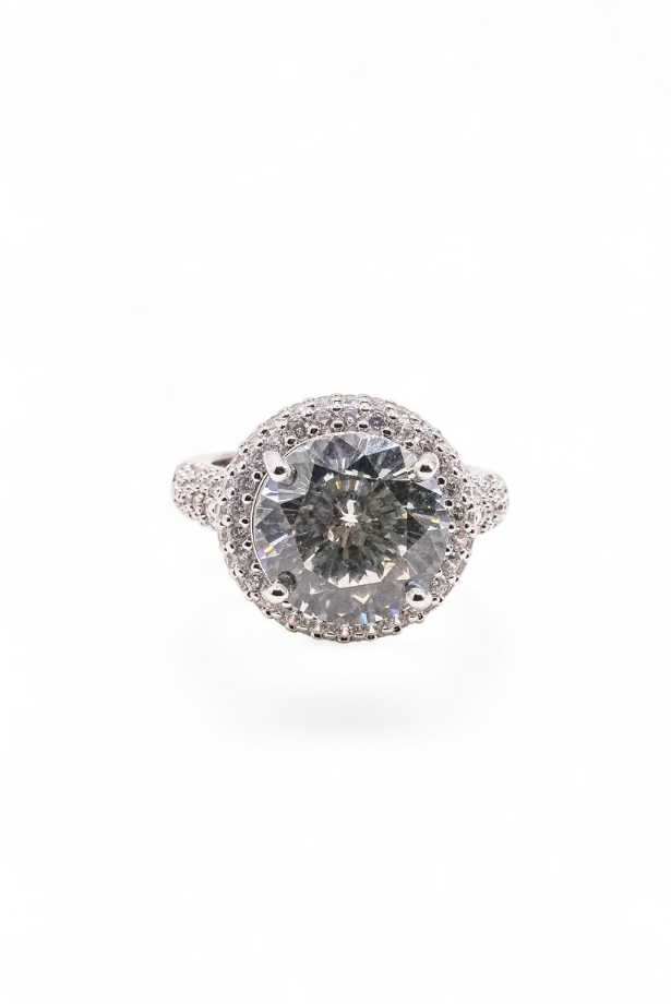The Grand Halo — Round Brilliant Diamond Ring with Domed Pavé Shank
