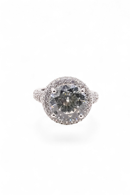 The Grand Halo — Round Brilliant Diamond Ring with Domed Pavé Shank