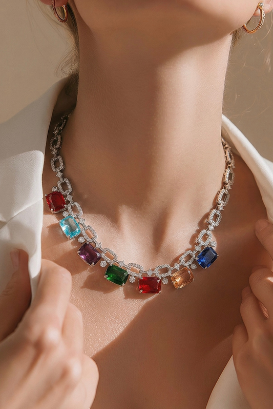 Multi Stone Cubic Necklace Set