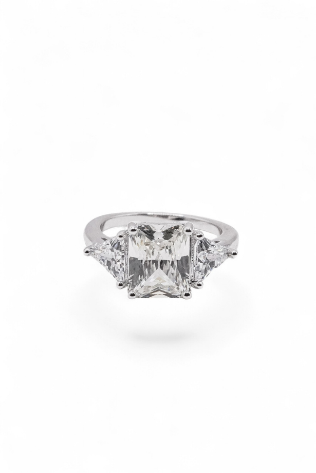 The Trinity Radiant — Radiant-Cut Diamond Three-Stone Ring with Trillion Side Stones