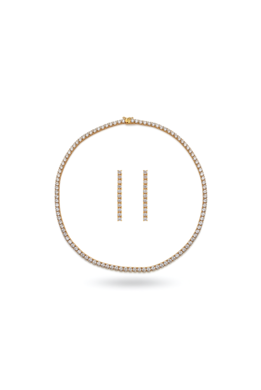 Golden Tennis Necklace & Earring Set