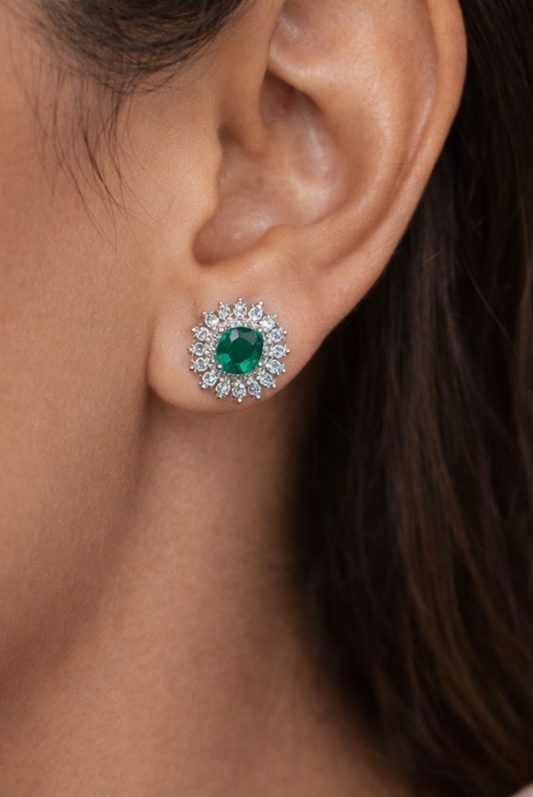 Emerald Radiance Halo Pendant Necklace Set