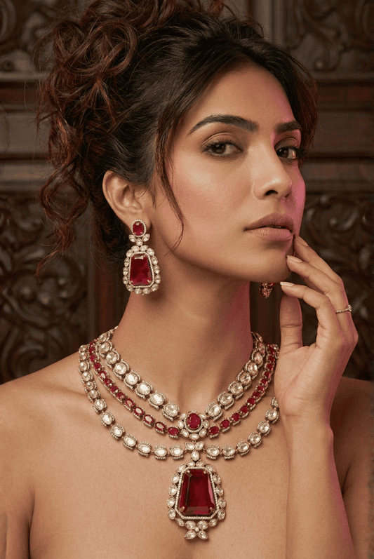 Regal Ruby Layered Necklace Set