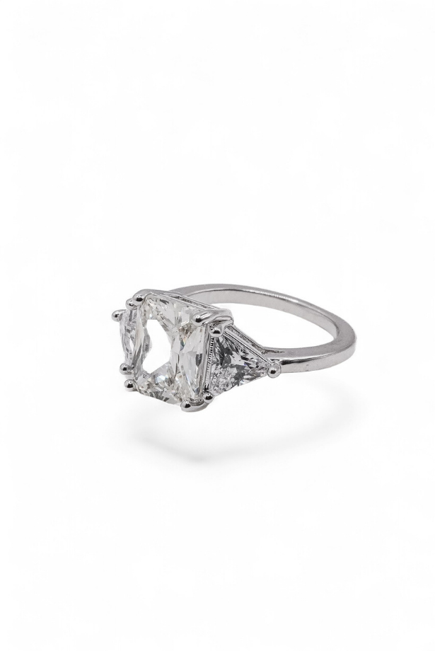 The Trinity Radiant — Radiant-Cut Diamond Three-Stone Ring with Trillion Side Stones