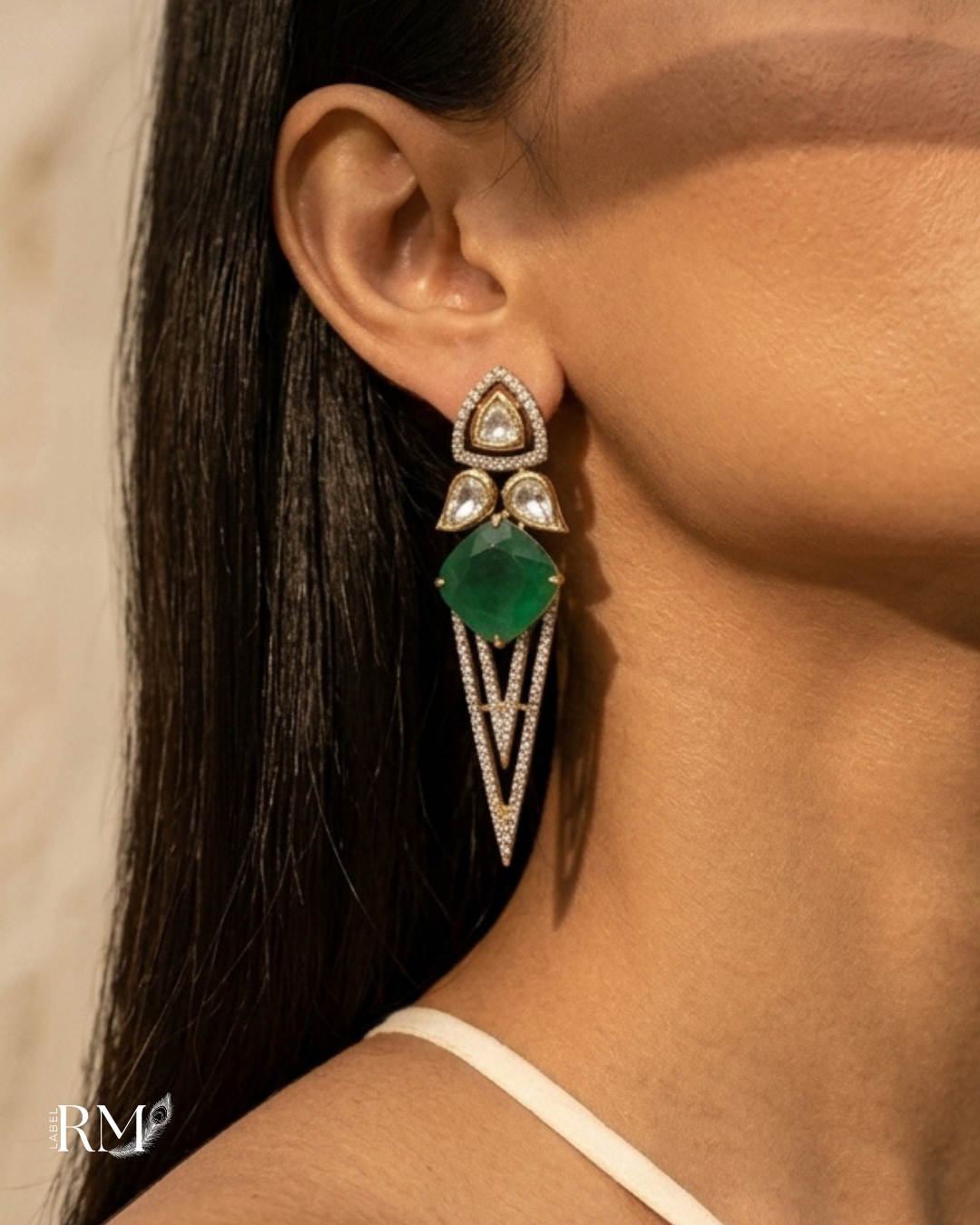 Emerald Geometric Drop Earrings