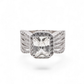 The Wingspan Halo — Emerald-Cut Diamond Ring with Sculptural Multi-Row Shoulders