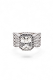 The Wingspan Halo — Emerald-Cut Diamond Ring with Sculptural Multi-Row Shoulders