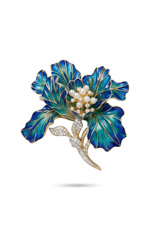 Blue & Green Floral Enamel Brooch
