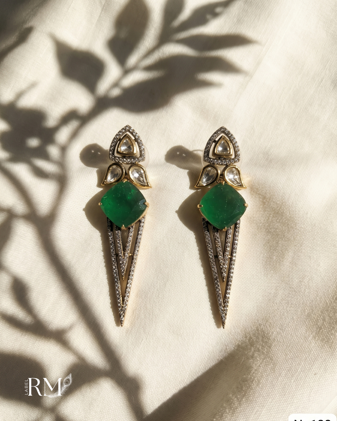Emerald Geometric Drop Earrings
