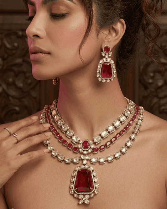 Regal Ruby Layered Necklace Set