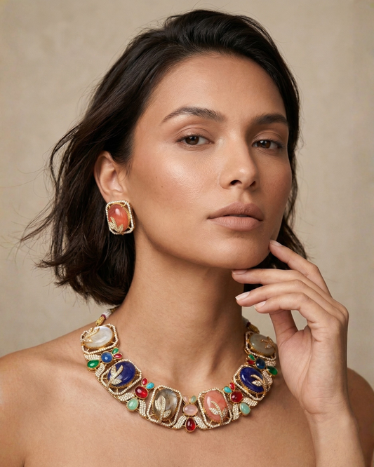 Multicolor Gemstone Statement Necklace – Indian Luxury