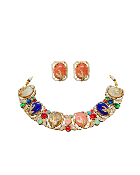 Multicolor Gemstone Statement Necklace – Indian Luxury