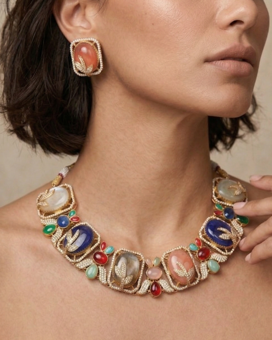 Multicolor Gemstone Statement Necklace – Indian Luxury