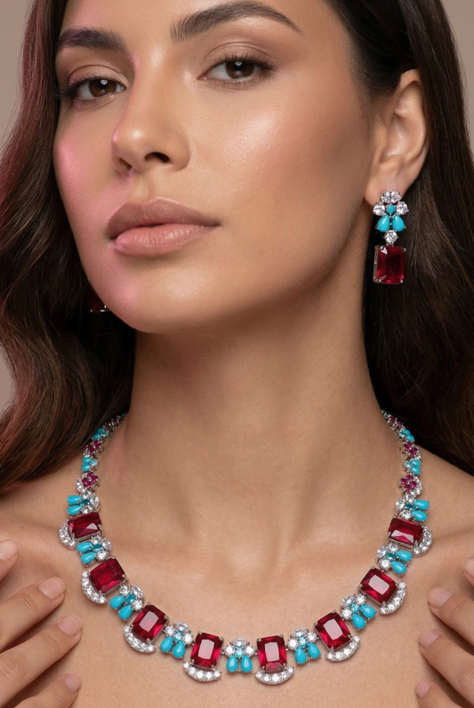 Crimson Ruby & Turquoise Royale Necklace Set