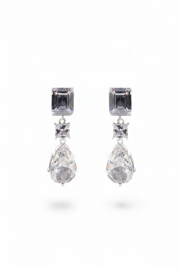 Emerald Cut Trio Drop Earrings