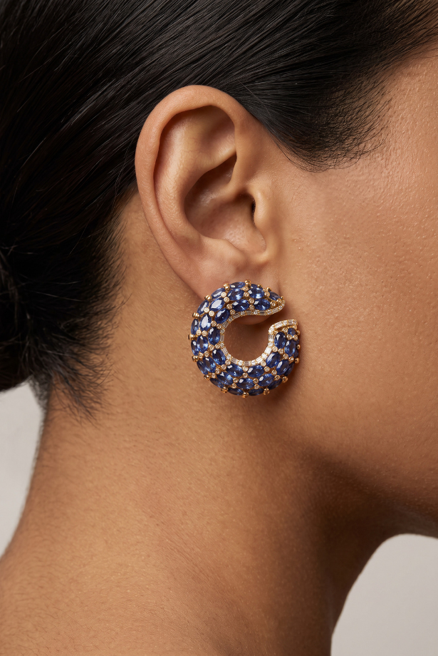 Sapphire Sculpted Hoop Earrings