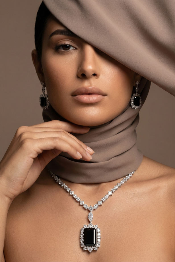 Noir Sovereign Solitaire Necklace Set – Dubai Prestige Edition