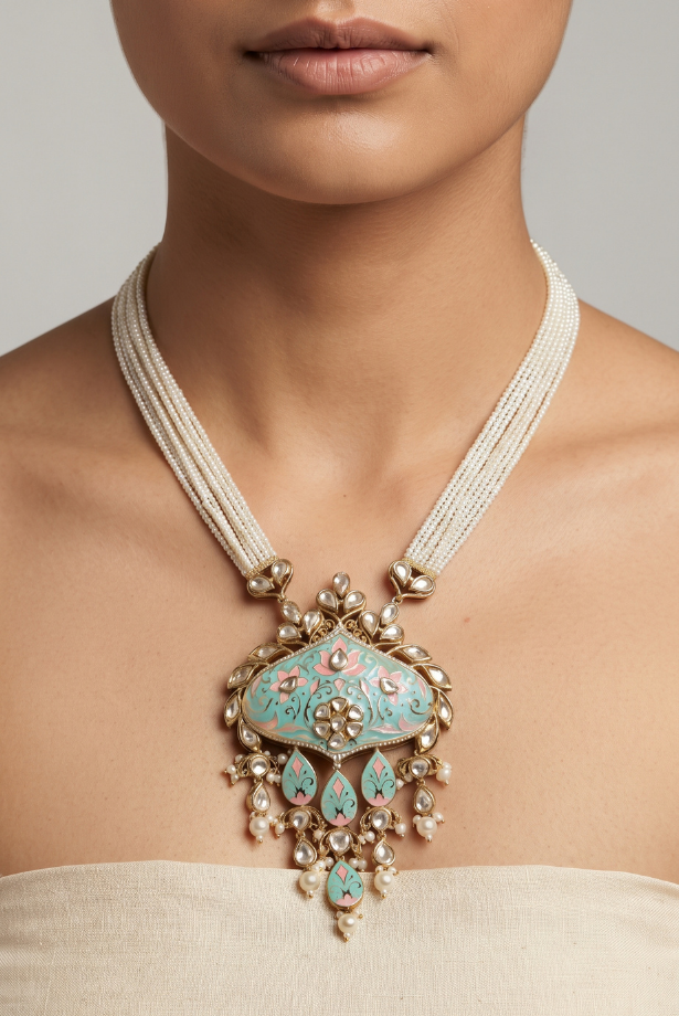Pastel Lotus Pearl Mala Necklace Set