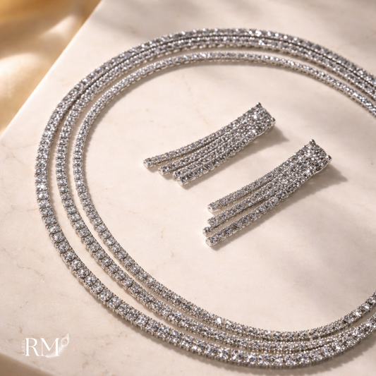 White Diamond Cascade Necklace Set – Dubai Contemporary Luxury