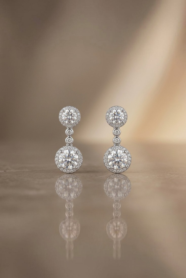 Double Halo Drop Earrings