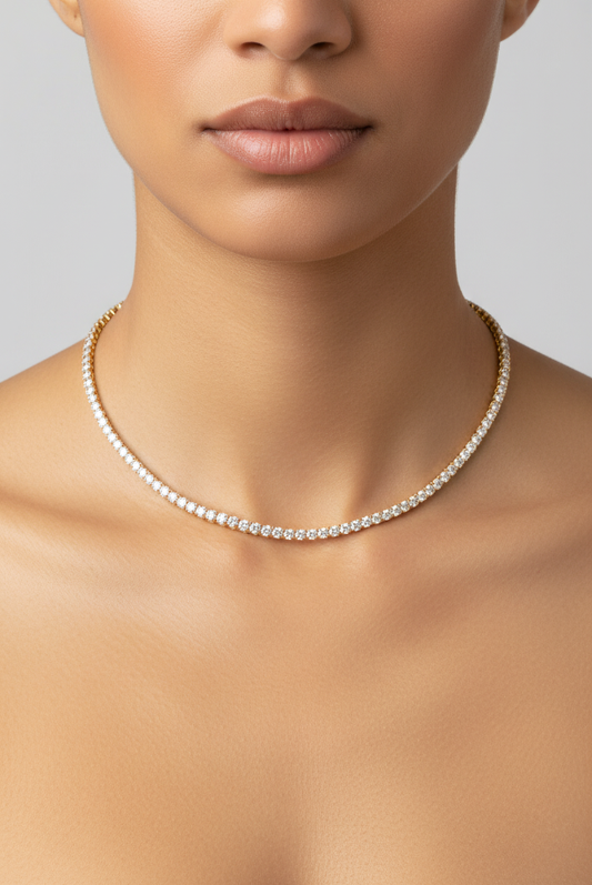 Golden Tennis Necklace & Earring Set