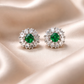 Emerald Radiance Halo Pendant Necklace Set