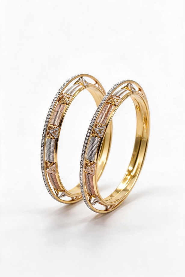 Tri-Tone Regal Spark Bangle Pair