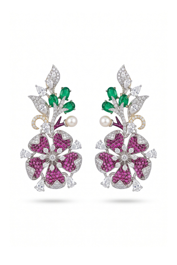 The Peony Bloom Rhodium-Tone Necklace Set