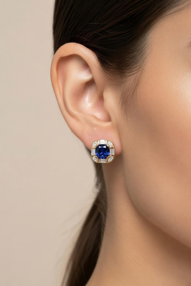 Midnight Blue Cushion Statement Studs