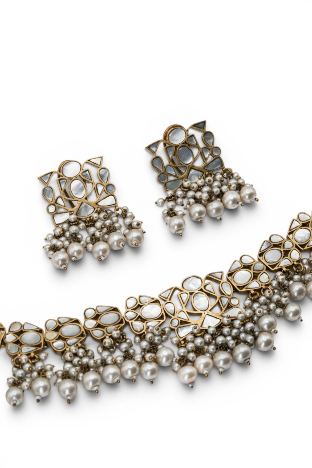 Mother of Pearl Pearl Fringe Choker Set