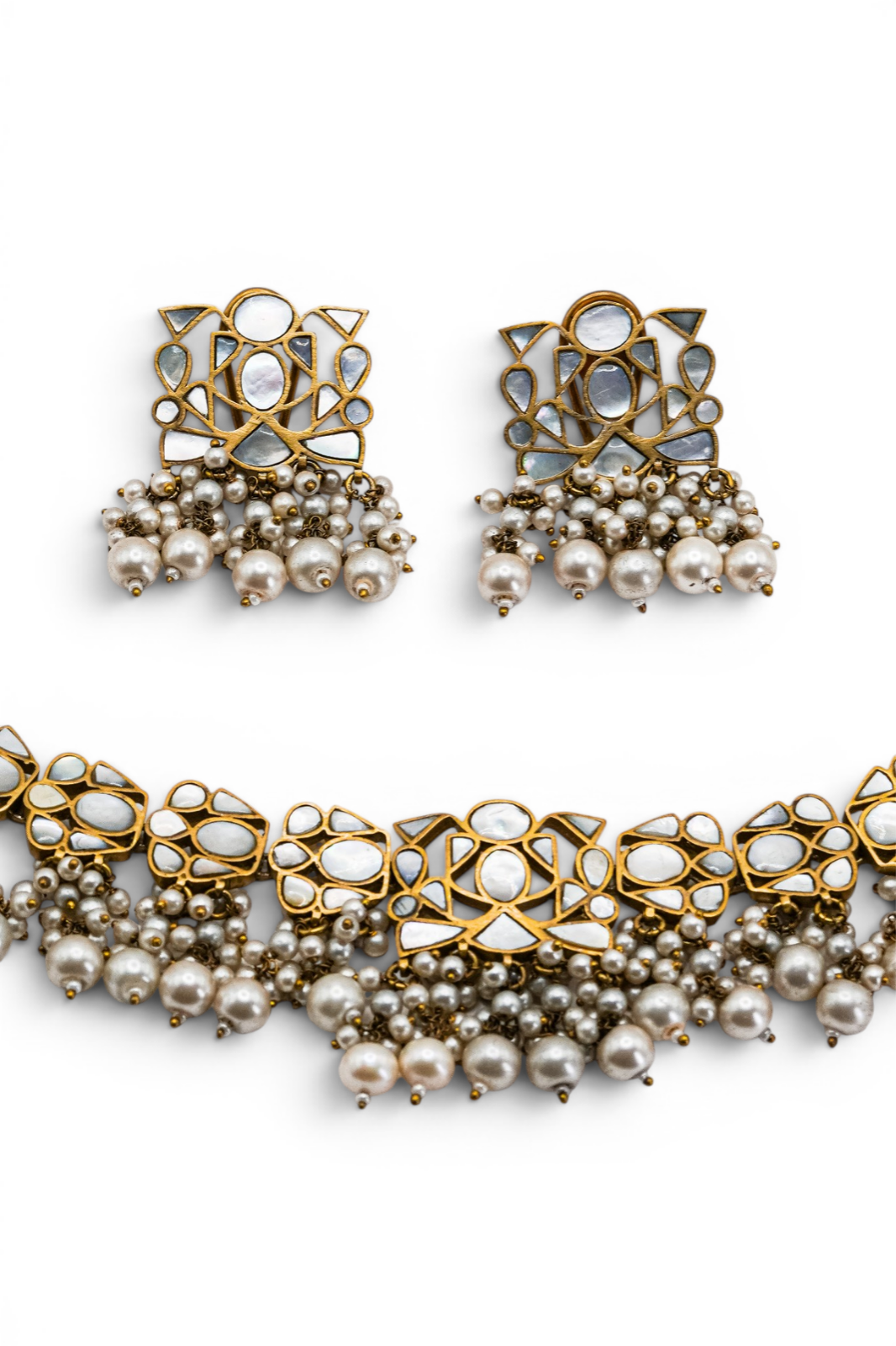Mother of Pearl Pearl Fringe Choker Set