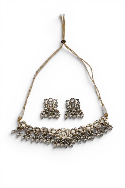 Mother of Pearl Pearl Fringe Choker Set