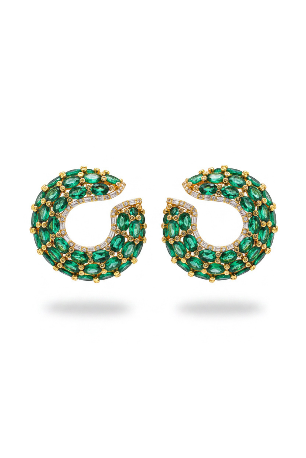 Emerald Sculpted Hoop Earrings