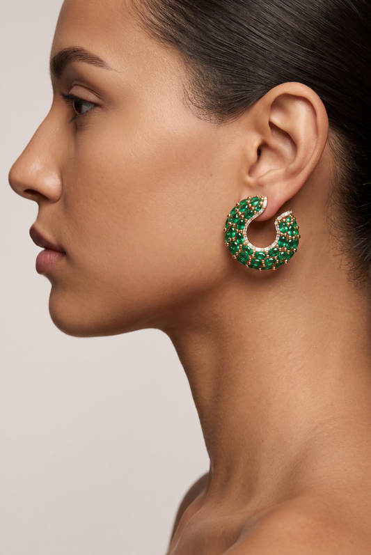 Emerald Sculpted Hoop Earrings