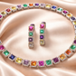 Rainbow Square Stone Necklace & Earrings Set