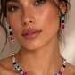 Rainbow Square Stone Necklace & Earrings Set