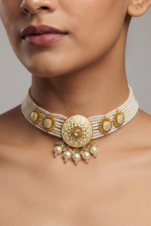 Pastel Mandala Pearl Choker Set