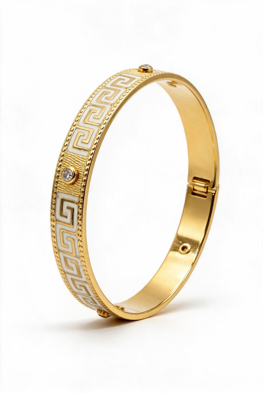 Ivory Grecian Gold Hinged Bangle