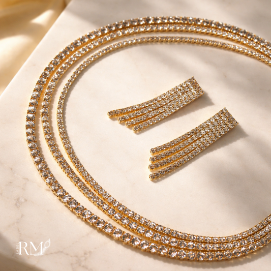 Golden Diamond Cascade Necklace Set – Dubai Luxe Signature