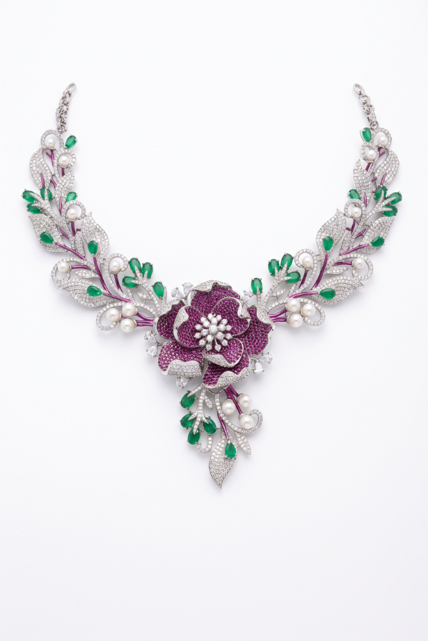 The Peony Bloom Rhodium-Tone Necklace Set
