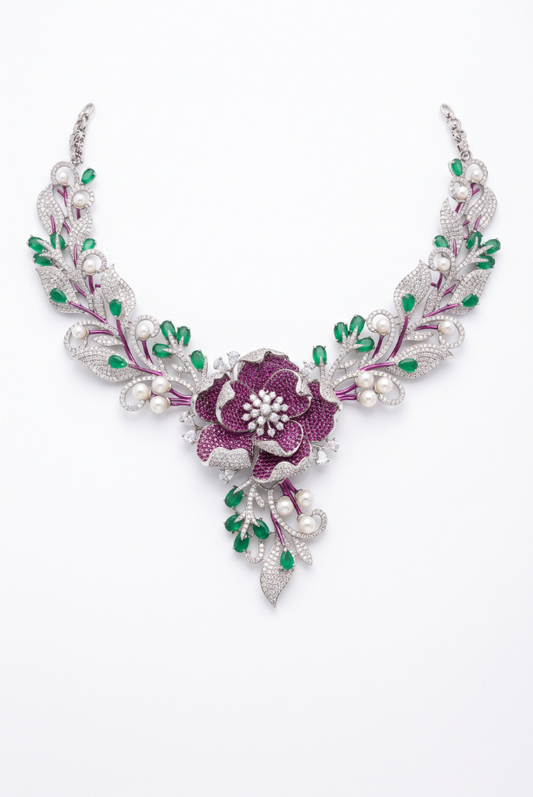 The Peony Bloom Rhodium-Tone Necklace Set
