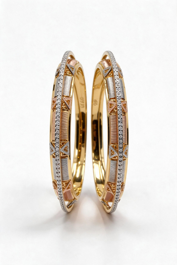 Tri-Tone Regal Spark Bangle Pair