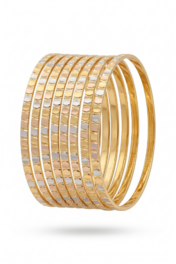 Tri-Tone Dappled Shine Bangle Stack
