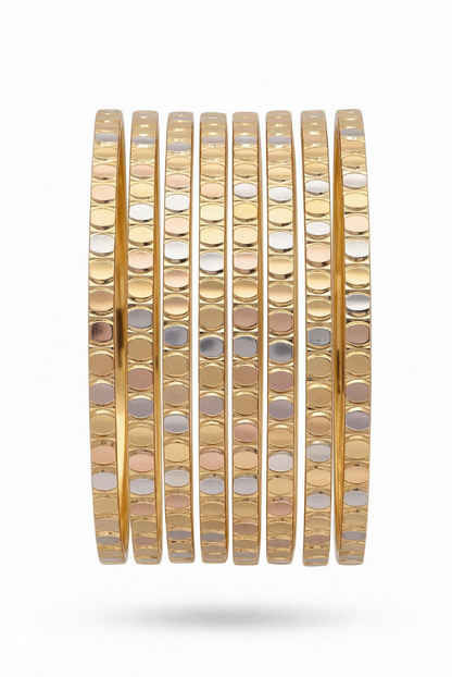 Tri-Tone Dappled Shine Bangle Stack